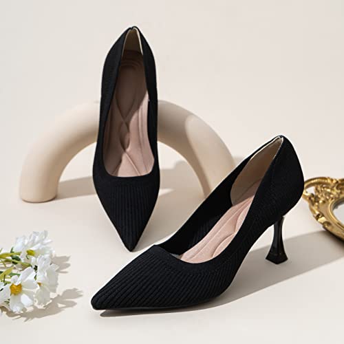 youngshow High Heels for Womens Closed Toe Slip On Knit Comfortable Dress Party Heels Pumps4