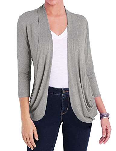 Image of Women Casual Lightweight Cardigan 3 /4 Sleeve Draped Open Front Soft Cardigans with Pockets