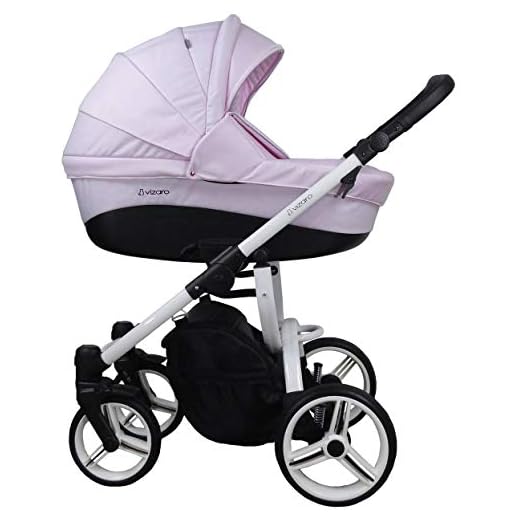 Vizaro PEARL TRÍO 3 en 1 - Carrito Bebé GAMA ALTA - MARCA ESPAÑOLA - Muy elegante - Garantía 3 Años - Textil ROSA PÉTALO Chasis BLANCO
