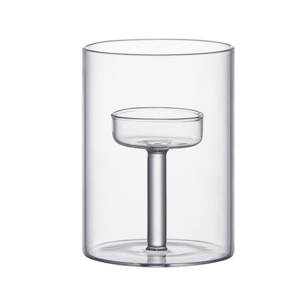 Candle Holder Glass Candlestick - Romantic Dining Table Decor, Small Candle Holder for Dinner Props(Transparent,M)