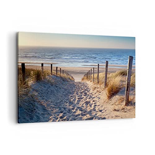Impression sur toile - Image sur Toile - Un élément - mer plage dune - 100x70cm - Decoration murale - Tableaux Décoration - Encadrée - Tableau Mural - Tableaux pour la mur - Moderne - AA100x70-3612