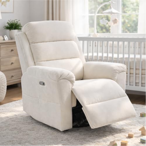 Image of FLEXISPOT XRC6-Pro Swivel Rocker Recliner Chair, Power Nursery Glider Recliner with Massage & Heat, Adjustable Headrest, Oeko-TEX Fabric, FSC Wood Frame Ideal for Nursery & Home Relaxation, Cream