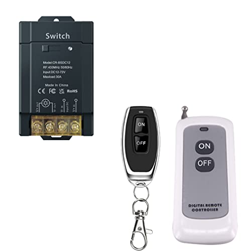 COLOROCK Wireless Remote control Switch,DC 12V/24V/48V/72V/ 40A Relay RF Remote Switch for Pump Security Systems Door Curtain Gate Barriers etc with 328-1600ft Long Range (12V-72V-40A Relay/2 remote)