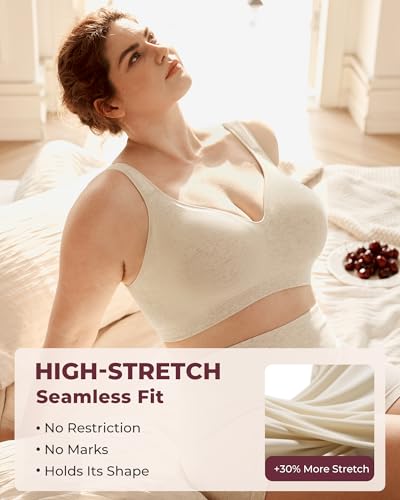 Momcozy Seamless U.S. Cotton Busty Bras for Women,Comfortable Wireless Full Coverage Bra with Molded Cups for Large Bust3