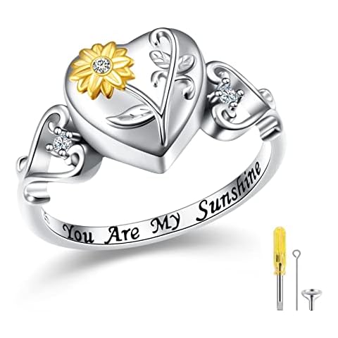 Sunflower urn Ring for Ashes 925 Sterling Silver You are my sunshine Cremation Finger Ring Jewelry for Women Cover