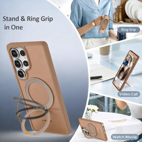 Image of DIZORO Polycarbonate Magnetic 360 Ring Stand Case Fit for Samsung Galaxy S25 Ultra Case Compatible with Magsafe & Wireless Charging,Military Grade Drop Tested,Translucent Hard Back Cover (Desert)