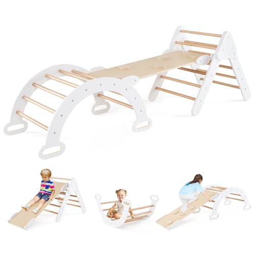 COSTWAY Kletterdreieck mit Rutsche, Kletterbogen, inkl. doppelseitige...