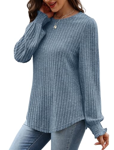 OFEEFAN Womens Tops Dressy Casual Long Sleeve Shirts for Women Business Casual Outfits Lightweight Fall Sweaters Warm4