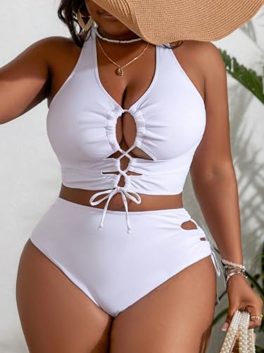 Image of SOLY HUX Women's Plus Size Bikini Set Sexy Swimsuit Lace Up Tummy Control 2 Piece Bathing Suit