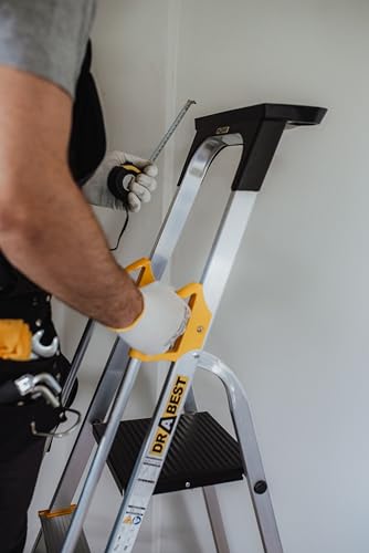 DRABEST Leiter PRO Serie Alu Klaptritt 4 Stufen Klappbare Leiter mit Sicherheits Handläufen bis 150 kg belastbar