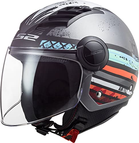 LS2, Casco jet de moto Airflow ronnie, mat gris azul