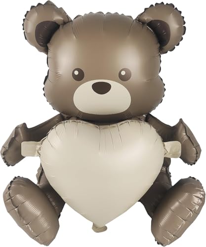 Image of Rozi Decoration Big Size Teddy Bear Foil Balloon with Heart Foil Balloon Set of 1 Pcs | Teddy Bear Foil Balloon | Anniversary Teddy Bear Balloon Decoration | Valentine Day Decoration Items