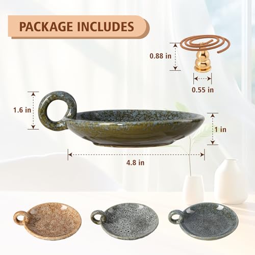MKLZ 3 in 1 Palo Santo Holder, Sage Holder for Burning, Sage Tray with Incense Burner Holder for Sticks, Smudge Pot, Sage Burner Bowl, Ceramic Ash Catcher Tray for Meditation Room (Blue Grey)