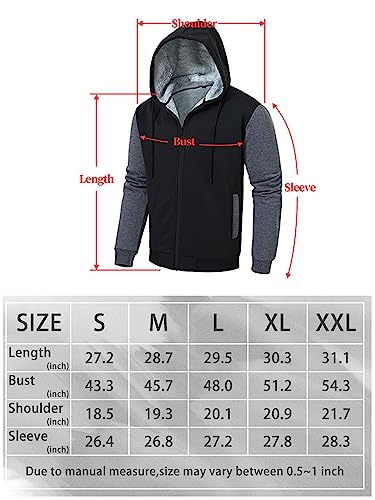 Pdbokew Men's Fully Fleece Lined Hoodie Jacket Zipper Heavy-Weight Winter Sweatshirt B-Black #TOP1