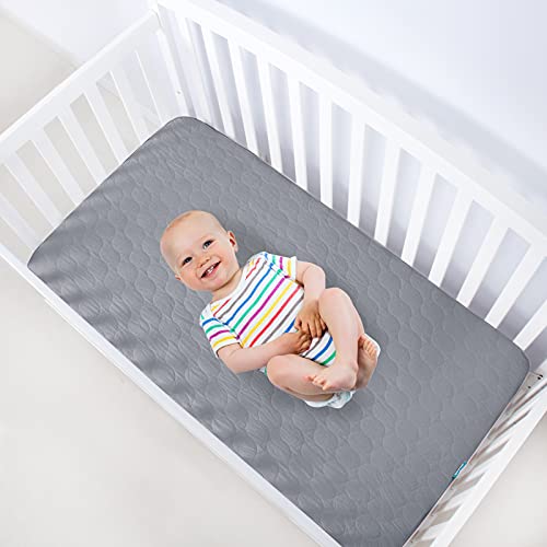 Crib Mattress Protector Sheets Waterproof 2 Pack, Quilted Crib Mattress Pad Cover Fitted Fits for Baby Toddler Bed Mattress, Grey, 52” x 28”