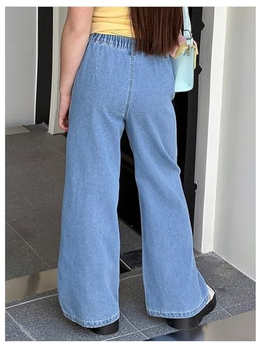 SweatyRocks Girl's Wide Leg Jeans Elastic Waist Loose Y2K Denim Pants Long Trousers3