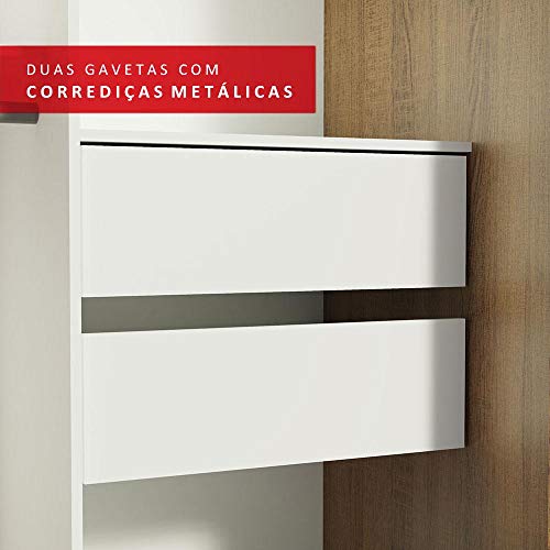 Guarda-roupa Solteiro Madesa Tokio 2 Portas de Correr com Espelho 2 Gavetas - Rustic/branco