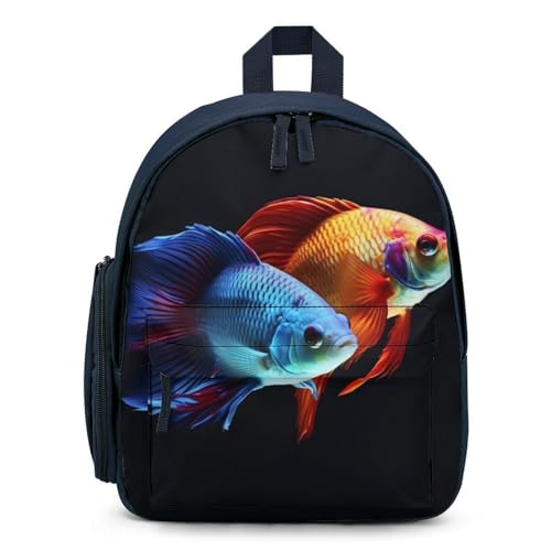 Colorful Fish Backpack for Men Women, Durable Small Bookbag Lightweight Daypack for Travel, Hiking, Blue-style