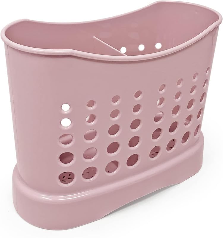 Ketayle 2 Compartments High Grade Plastic Sink Tidy Pink | Round Cutlery Drainer Caddy Holder, Utensil Drainer for Home and Kitchen Sink Cleaning Up
