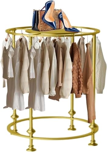 Perchero redondo de pie de metal para ropa elegante con cubierta de almacenamiento para uso doméstico y tienda