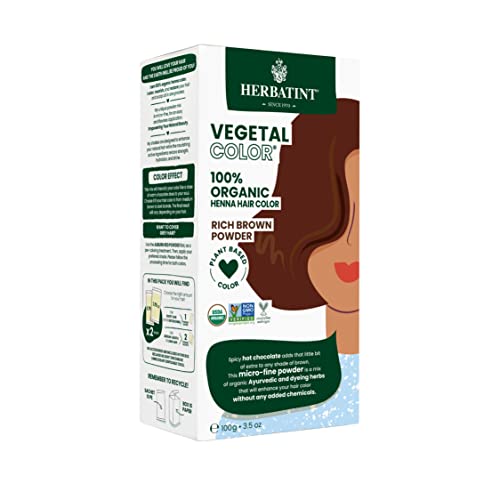 Herbatint Henna Color Organic Hair Dye - Plant-Based Henna Powder & Herbal Formula - Vegan - Rich Brown - 3.5oz