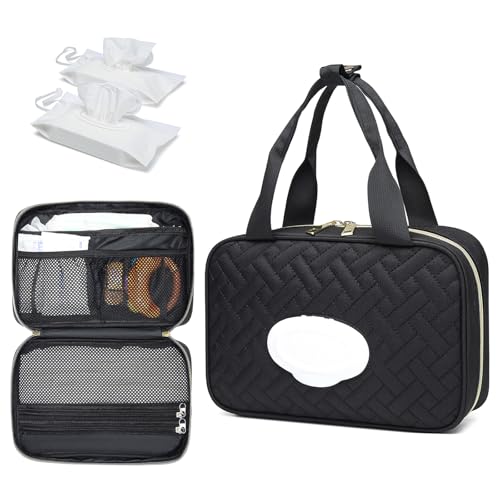 Image of Fwkekye Diaper Bag Organizer with 2 Pieces Wipes Dispensers, Portable Stroller Mini Diaper Bag Pouches Travel Gear, Foldable Newborn Baby Essentials, Small Clutch, Black