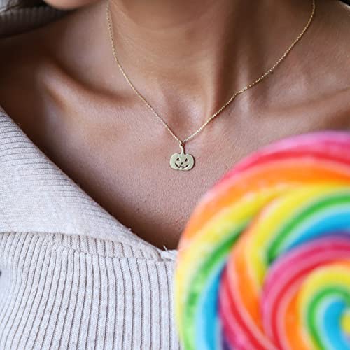 Pencros Dainty Pendant Necklace,18K Gold Plated Pumpkin Ghost Hammered Coin Delicate Chain Minimalist Simple Halloween Jewelry Friend's Gift3