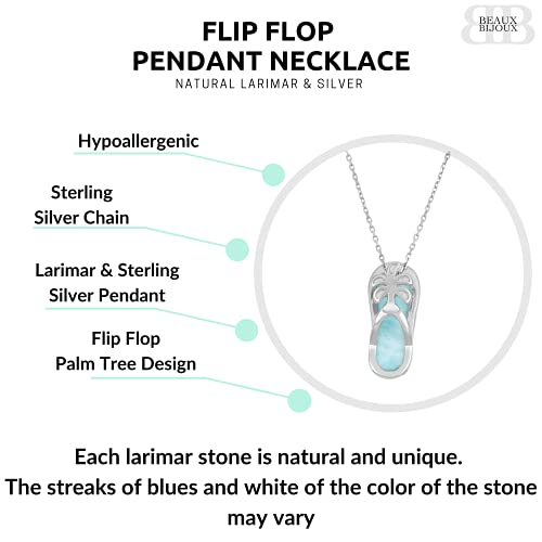 Sterling Silver Natural Larimar Flip-Flop with Palm Tree Pendant with 18" Chain4