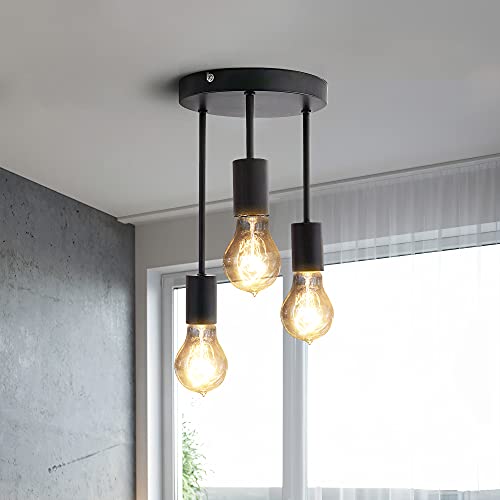 Mainen Ceiling Light,3-Light Black Vintage Metal Ceiling Light Fixture,E27 Industrial Chandelier,for Living Room Kitchen Dining Room Bar (Not Include Bulb) - Image 2