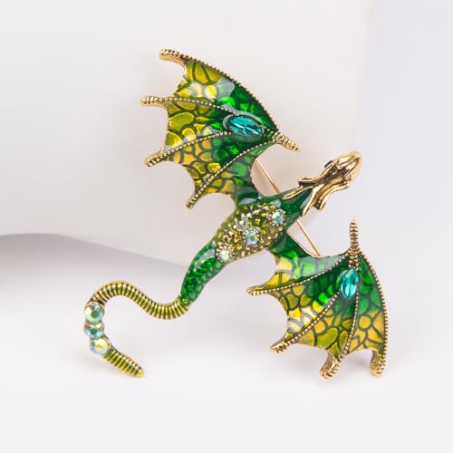 Image of ZORZA Vintage Enamel Dragon Brooch Pin Rhinestone Pterosaur Flying Dragon Brooch Cartoon Style Animal Brooch Personalized Wings Dragon Badge for Hats Collars and Bags