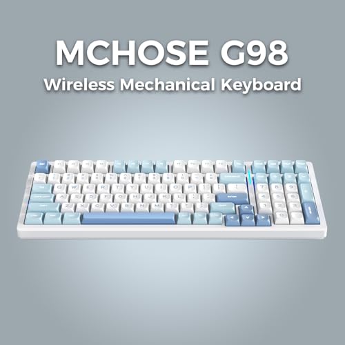 Image of MCHOSE G98 Wireless Mechanical Keyboard, 98 Keys, Gasket Mounted, Five Layers Dampening, RGB Backlit, 2.4GHz /BT /Wired Tri-Mode, Hot Swappable (Blue, Cabbage Tofu Switch)