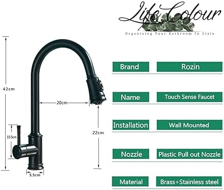 Smart Touch Kitchen Faucet - 360° Swivel Induction Mixer, Sensor Brushed Gold/Nickel, Dual Outlet, Modern Black Finish - Upgrade Your Smart Home Kitchen