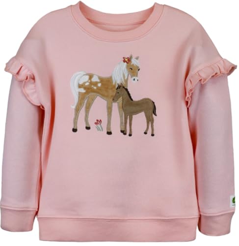 John Deere GIrls Pink Horse Long Sleeve French Terry Crewneck Pullover Sweatshirt Sizes 5 6 6X