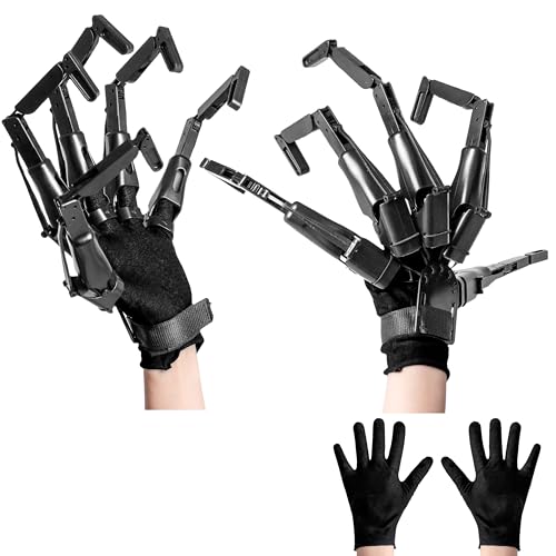 Spooktacular Creations Halloween Articulated Finger Black Gloves Articulated Finger Extensions Finger Claw for Scary Skeleton Cosplay Hands Costume Dress up Party