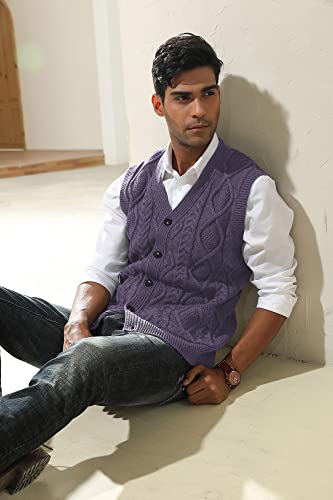 Image of PJ PAUL JONES Mens Cable Knit V Neck Sweater Vest Button Up