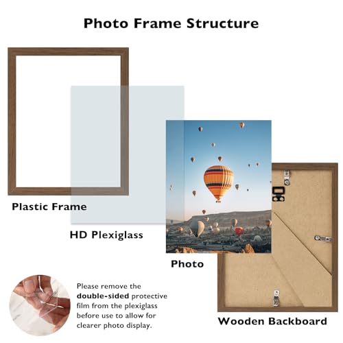 Image of JCJMY 8.5x12 Picture Frame Brown for Wall Hanging or Tabletop, Wall Mounting Horizontally or Vertically, 8.5 x 12 Wall Gallery Poster Photo Frame with Shatter Resistant Plexiglass, Brown