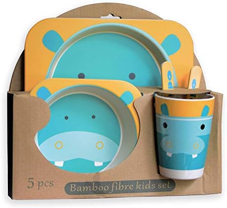 EXULTIMATE Kids Bamboo Dinnerware Plate Set of 5 (Brown - Lion)