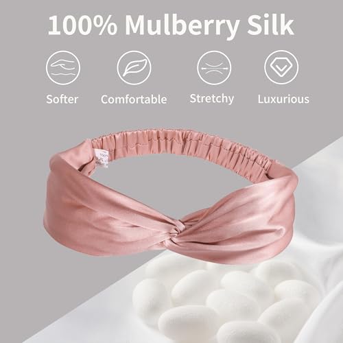Image of ZLYC Mulberry Silk Headband for Women's Hair, Solid Luxury Coral