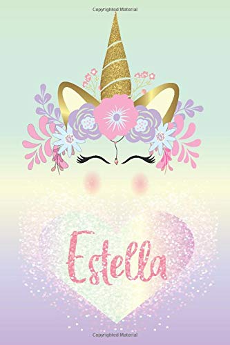 Estella: Personalized Name Floral Blank Lined Journal For Unicorn Lover Girls And Women
