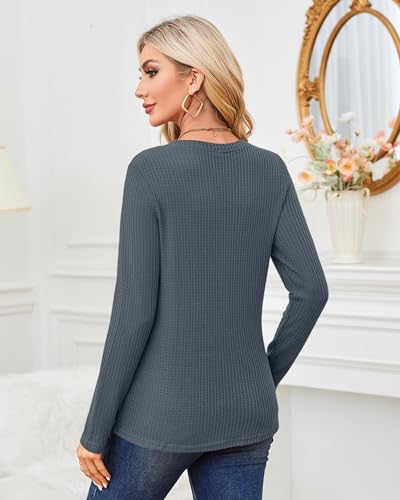 MISFAY Womens Casual Top Long Sleeve Cute Twist Knot Waffle Knit Shirts Tops2