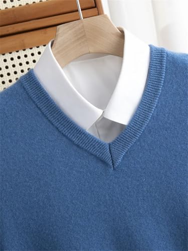 Men's V-Neck Wool Sweater Long Sleeve Pullover Merino Wool Knitwear Casual Top2