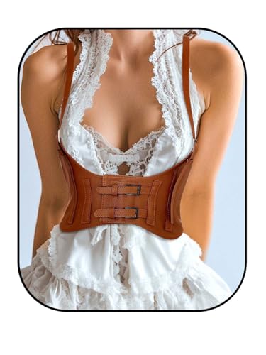 Maeaccx Faux Leather Underbust Corset Belt Fashion Brown Body Waist Belts for Women