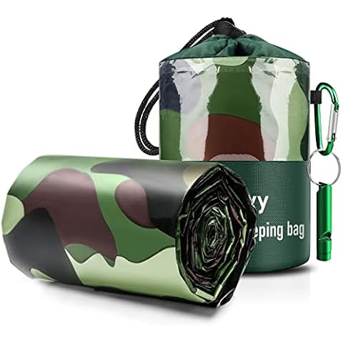 LUROON Emergency Foil Blanket, Emergency Sleeping Bag with Survival Whistle, Lightweight Waterproof Survival Blankets Bivvy Bags for Camping, Hiking, Marathons and First Aid (Camouflage 1 Piece) Cover