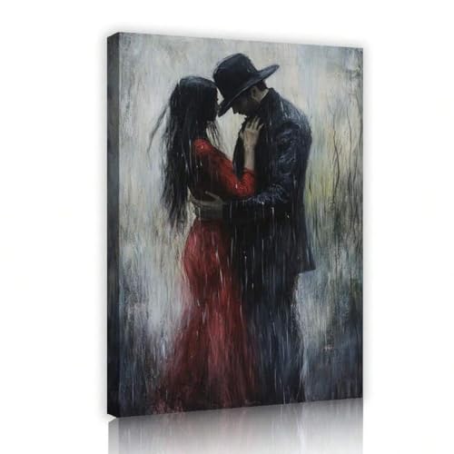 Peinture de couple romantique pour salon tableau fleurs amour 70x90cm