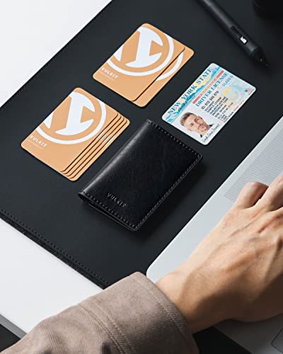 Image of VULKIT Leather Business Card Holder 2 Sided Slim Business Name Card Organizer for Men or Women, Up to hold 20 cards (Vintage Black)