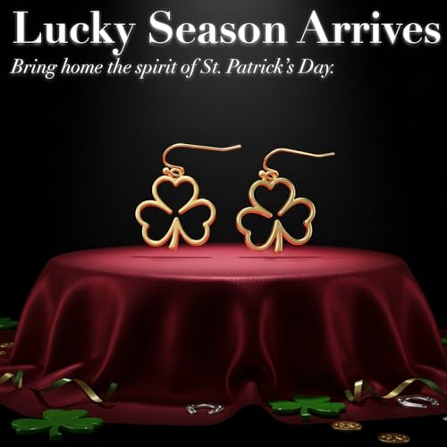 St Patricks Day Earrings for Women,Shamrock Clover Gold Dangle Earrings Saint Patricks Day Accessory Irish Handmade Good Luck Hoop Earring St. Patrick's Day Decorations Holiday Jewelry Gift - Image 5