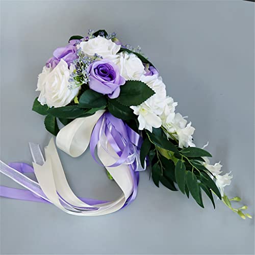 Bouquet de mariée goutte d'eau en roses de simulation pourpres - 5
