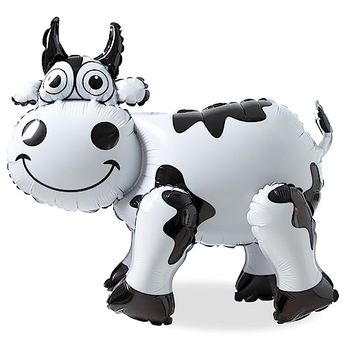 Image of 3D Cow Balloon for Party Decorations,Cute Self Standing Cow Balloons for Western Cowboy Cowgirl Theme Birthday Party Favor Supplies Decor