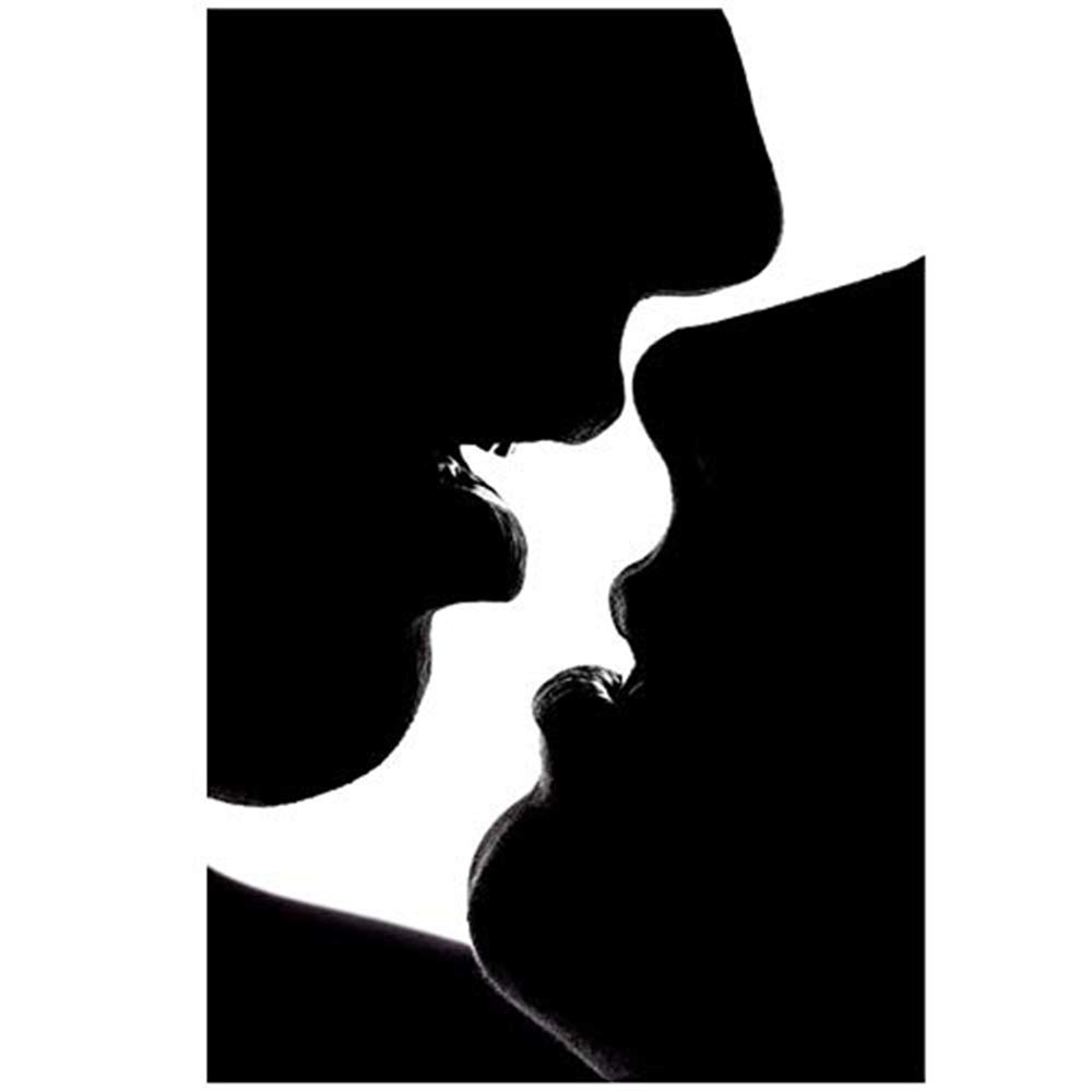 HYFBH Stampa su tela Ritratto moderno Poster e stampe Quadri su tela Pittura Giovane coppia innamorata Bacio Immagini per soggiorno Decor 40x60 cm (15,7x23,6 pollici) x3 Con cornice