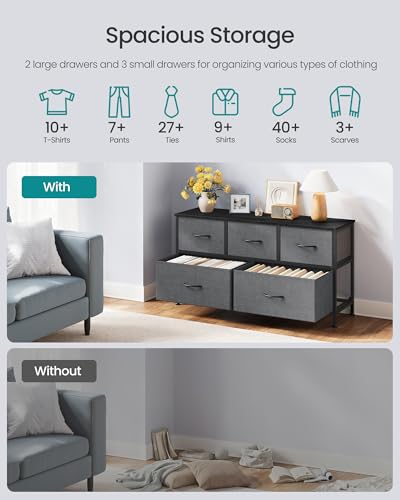 Image of SONGMICS BELLAH Collection - Dresser for Bedroom, Chest of Drawers, Storage Organizer Unit, Closet, Entryway, Steel, 5 Drawers, Modern, Slate Gray ULGS322GN02S